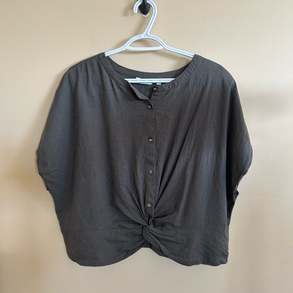 Reitmans Linen Blend Dolman Dark Moss Green top